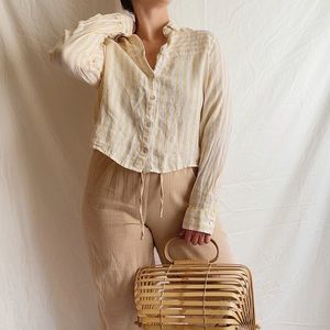 100% LINEN Banana Candy Striper Button Down